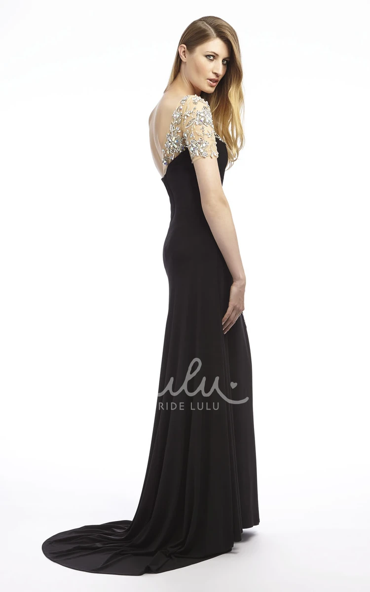 Beaded One-Shoulder Chiffon Prom Dress with Split Front Sheath Floor-Length