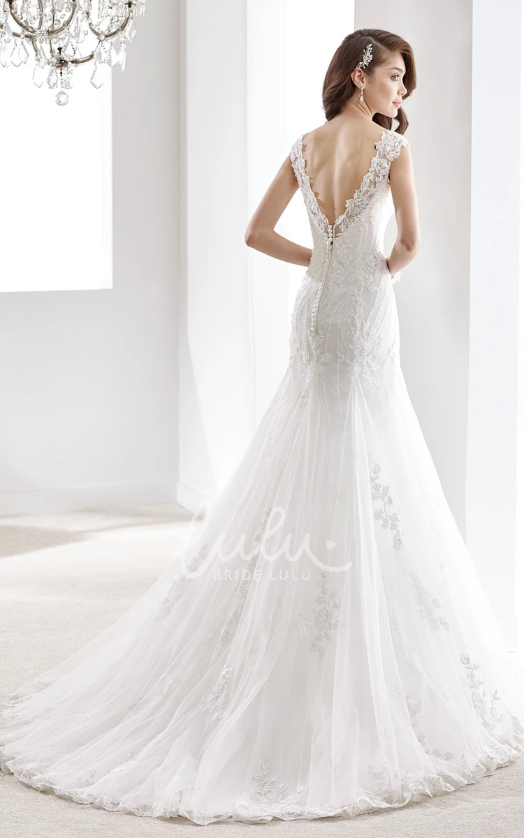 Cap Sleeve Lace Gown with Illusive Design and Keyhole Back for Weddings