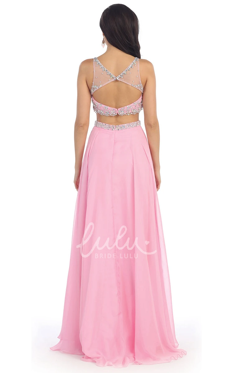 Two-Piece Maxi Bridesmaid Dress with Keyhole and Beading