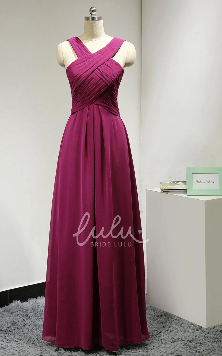Fuchsia Long Chiffon Formal Evening Gown Flowy Prom Dress 2024