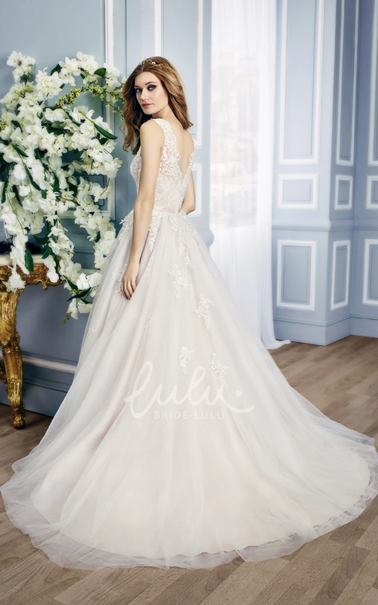 Sleeveless Lace&Tulle Bateau A-Line Wedding Dress Floor-Length