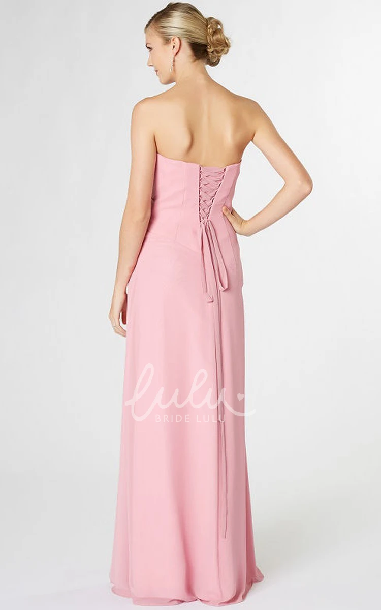 Ruched Strapless Chiffon Bridesmaid Dress with Lace-Up and Flowy Skirt