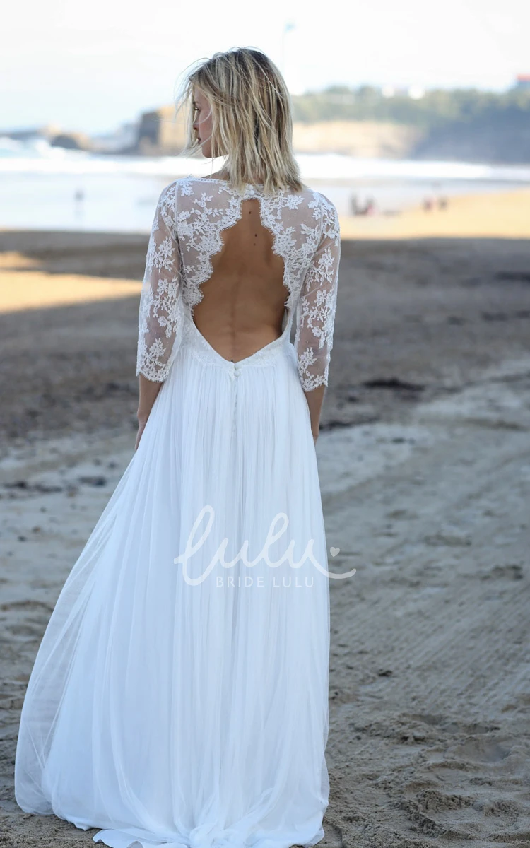 Sexy Keyhole Back Sheath Bridal Gown with Chiffon and Scalloped Sleeves