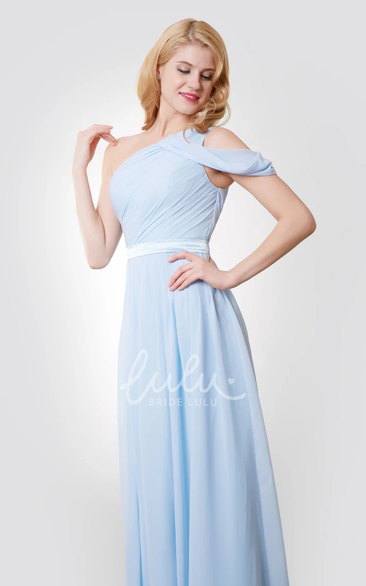 One-Shoulder A-Line Chiffon Bridesmaid Dress with Satin Sash