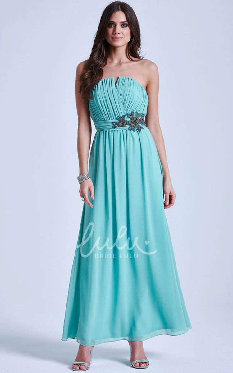 A-Line Chiffon Bridesmaid Dress with Notched Neck and Waist Jewellery Sleeveless Ankle-Length