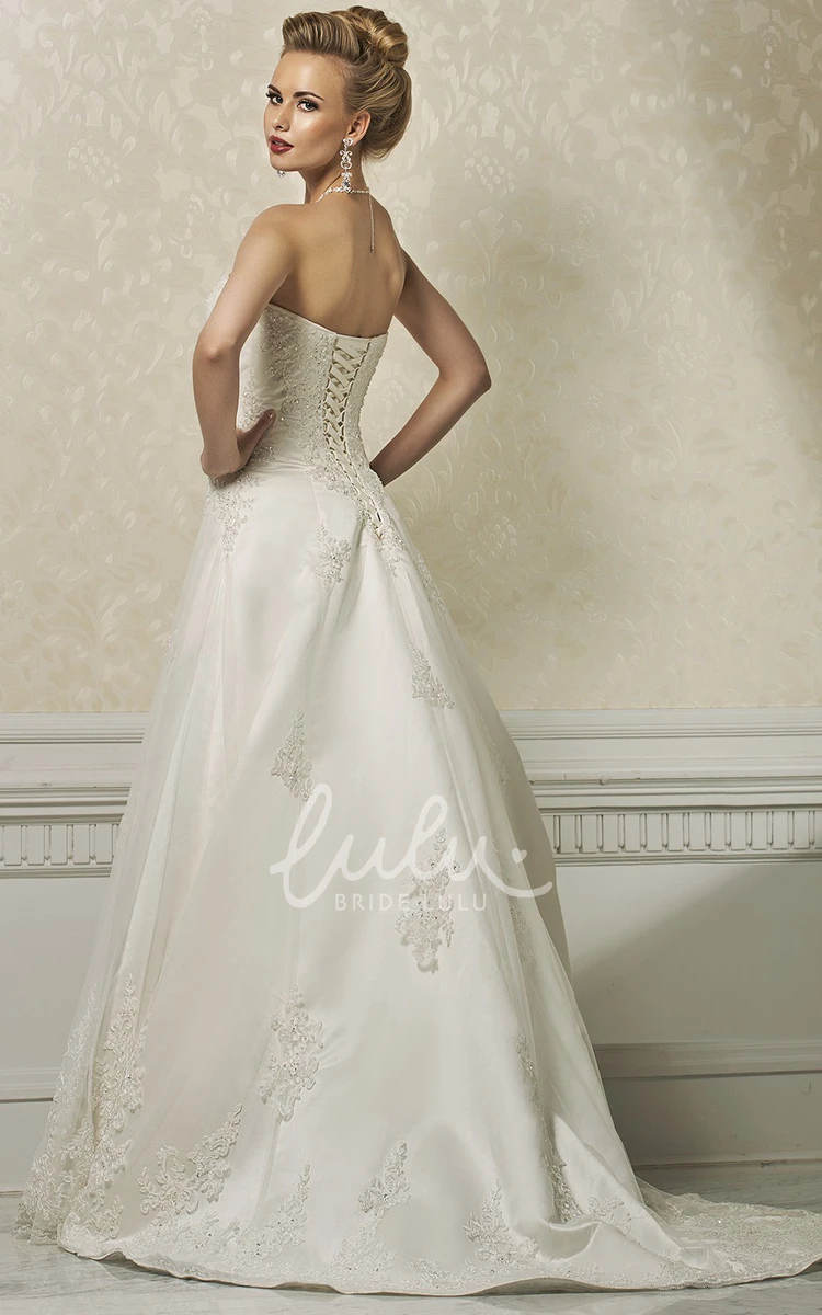 A-Line Lace&Satin Strapless Sleeveless Wedding Dress With Side Draping Simple Wedding Dress