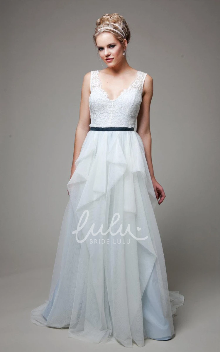 Ruffled Tulle Low-V Back Wedding Dress with Sash