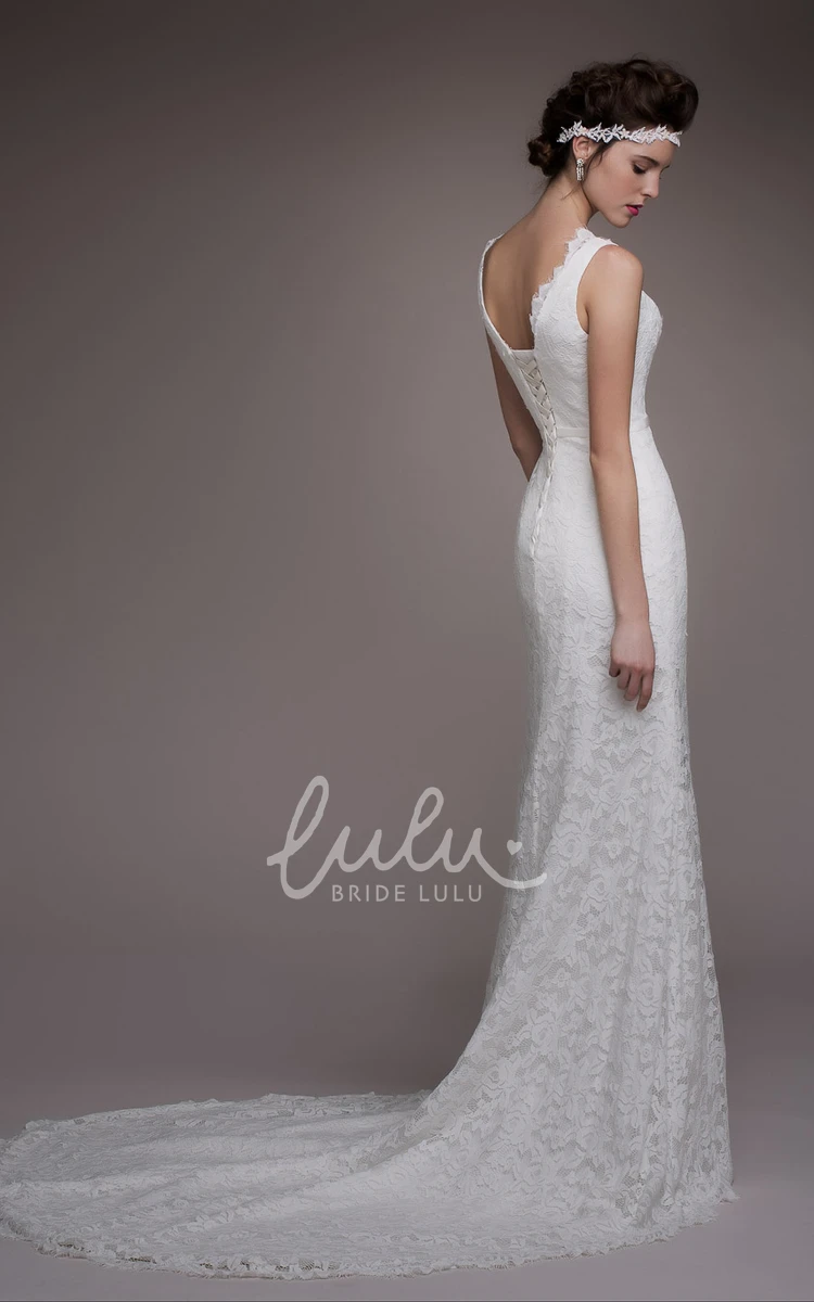 Sleeveless Court Train Lace Bridal Gown Graceful