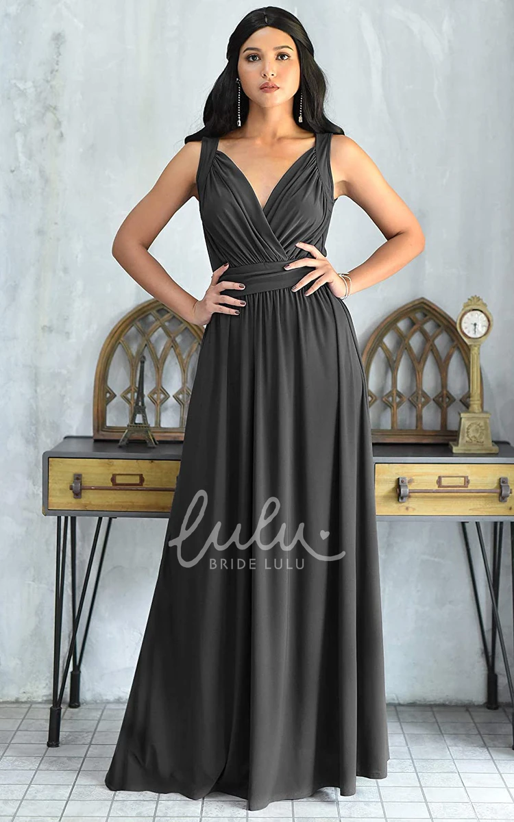 Sleeveless V-neck Chiffon A-line Bridesmaid Dress with Ruching Sexy