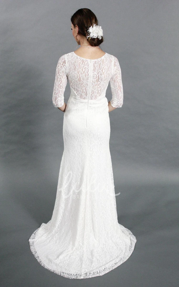 Half Sleeved Sheath Lace Wedding Dress in Simple Style