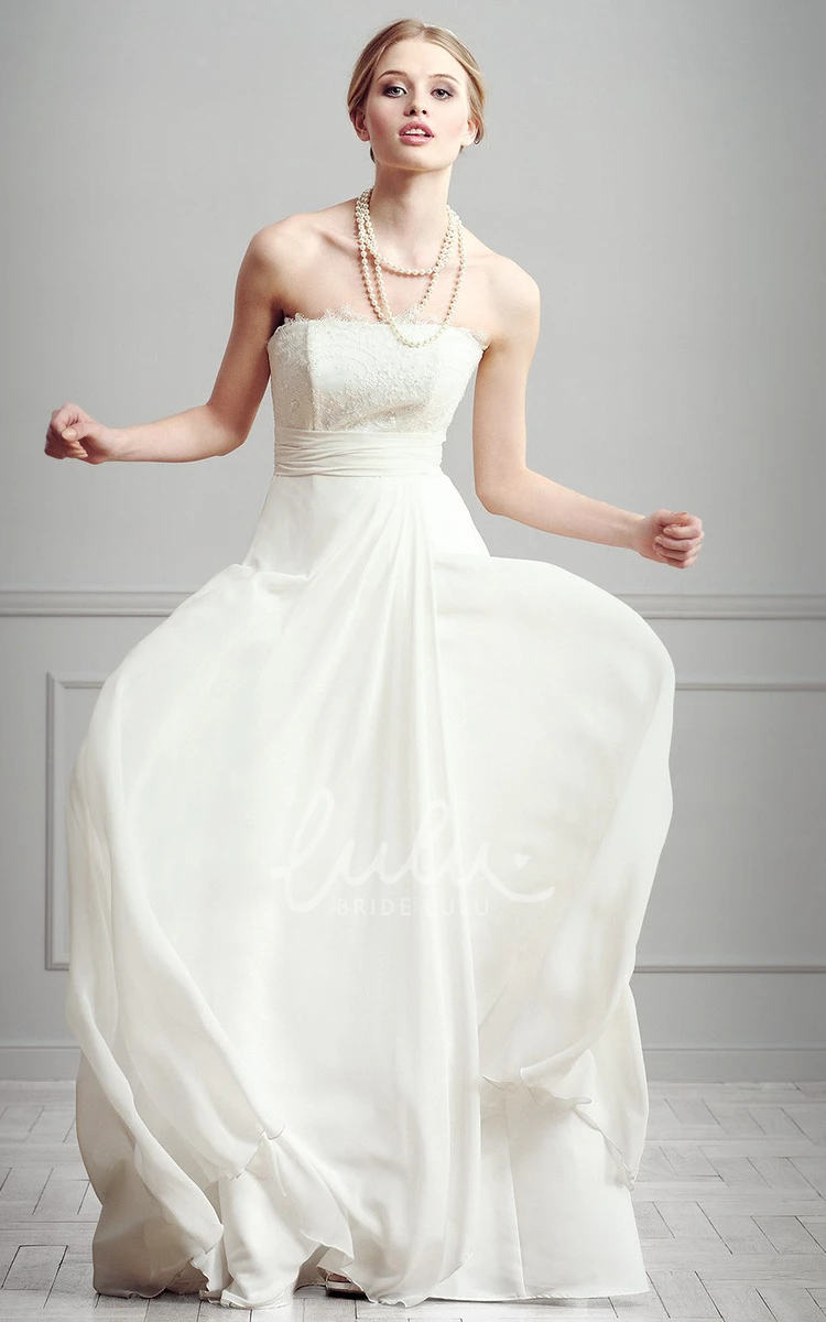 Lace Chiffon Sheath Wedding Dress with Strapless and Floor-Length