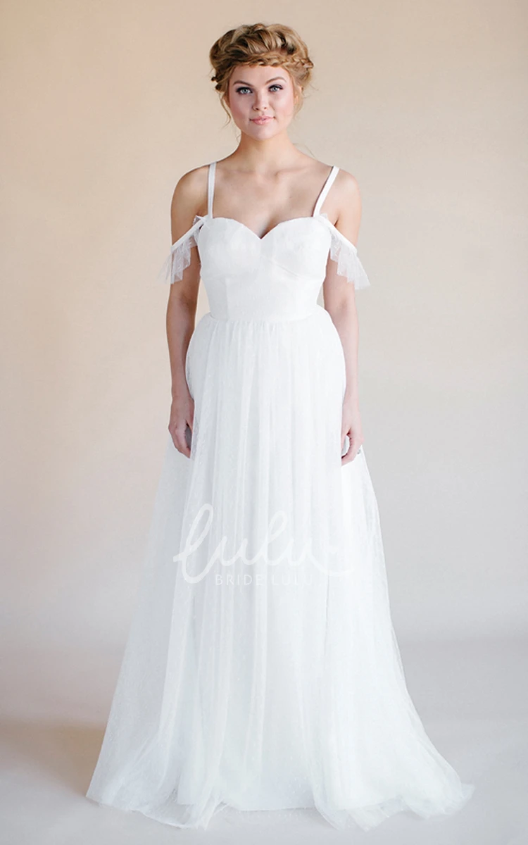 Tulle Chiffon Spaghetti Wedding Dress with Straps Elegant Bridal Gown