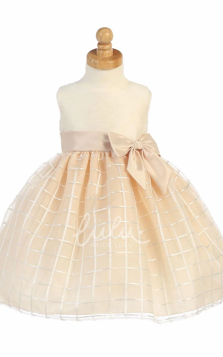 Bowed Organza Sleeveless Girl Dress Tea-Length Simple Modern
