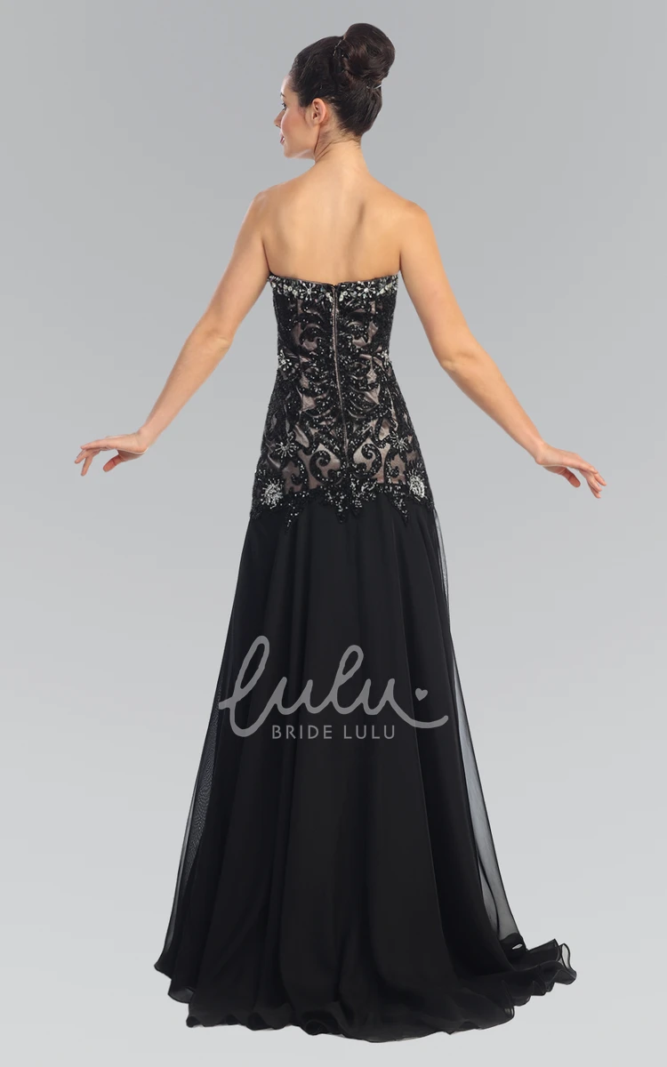 Strapless Chiffon Sheath Dress with Beading and Split Front