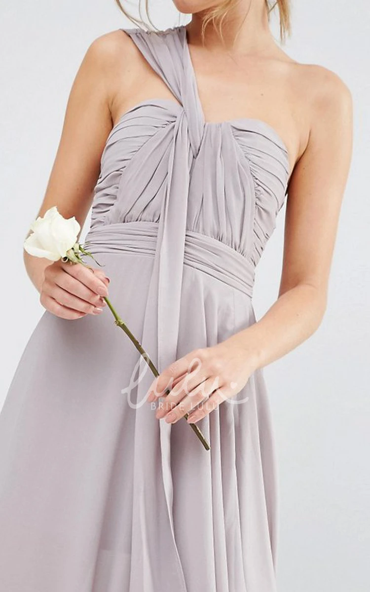 Draped Chiffon Bridesmaid Dress Sleeveless One-Shoulder Ankle-Length