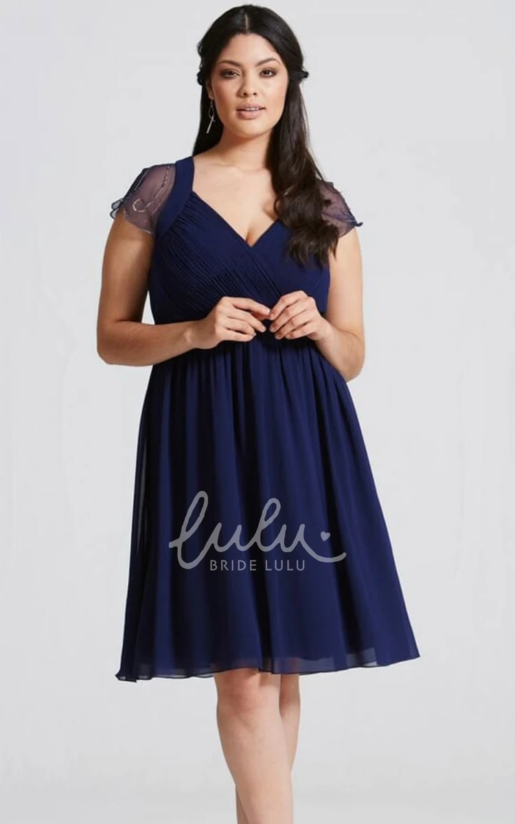 Cap Sleeve Chiffon Bridesmaid Dress with Mini Length Sequins and Keyhole