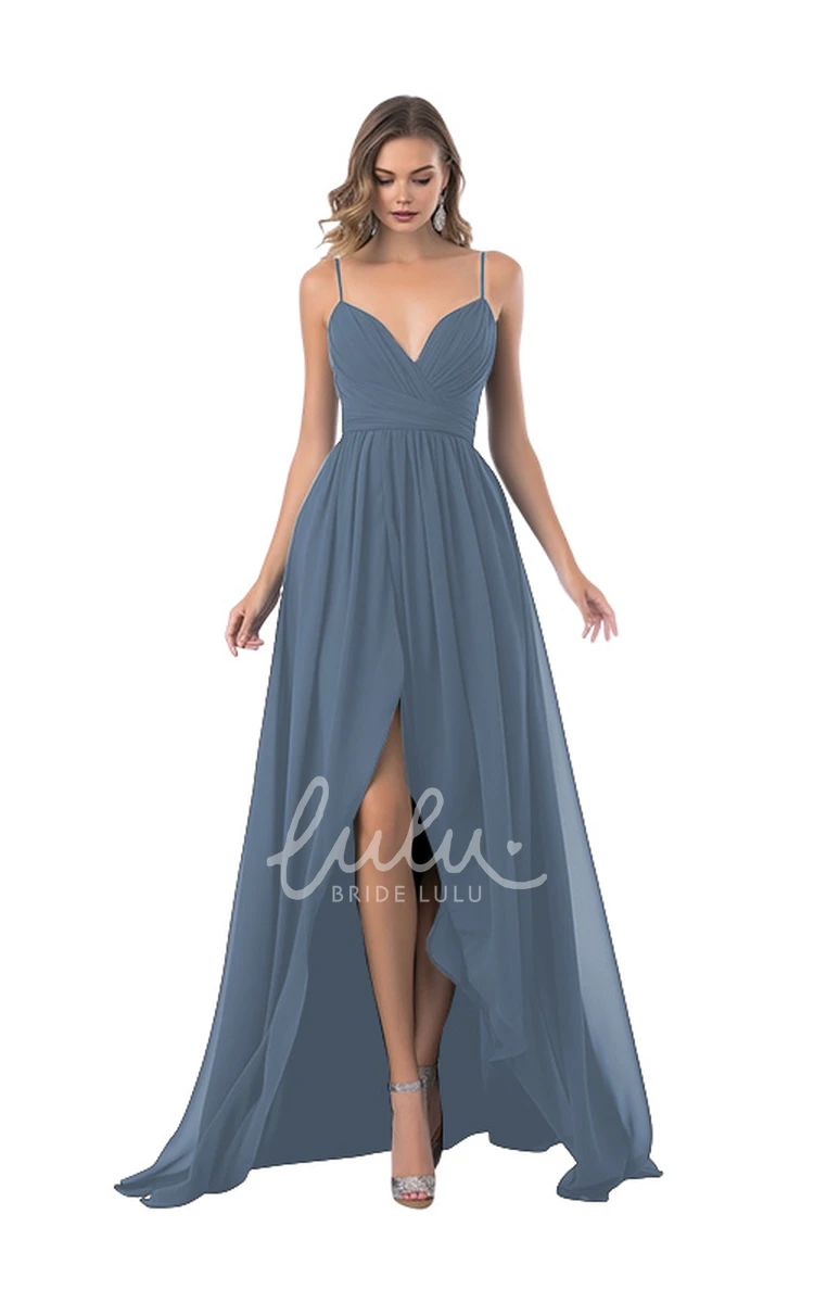 A-Line Chiffon Romantic Bridesmaid Dress with Split Front Elegant Wedding Dress