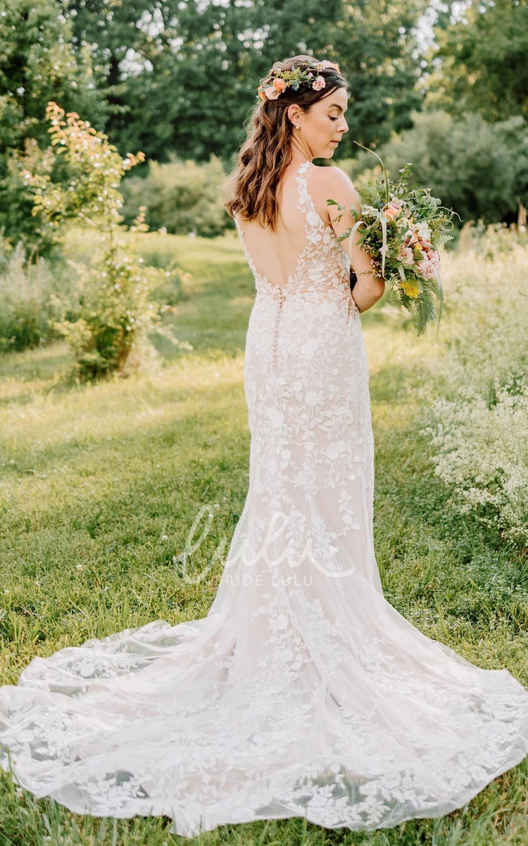 Modern Country Sweetheart Neckline Wedding Dress Sleeveless Open Back Lace Petals Gown