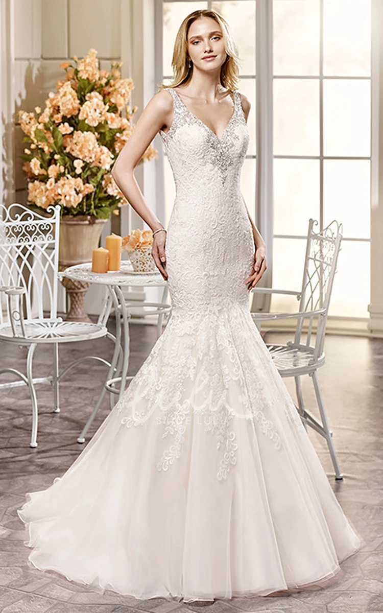 Sleeveless Lace Wedding Dress with Beading V-Neck Trumpet