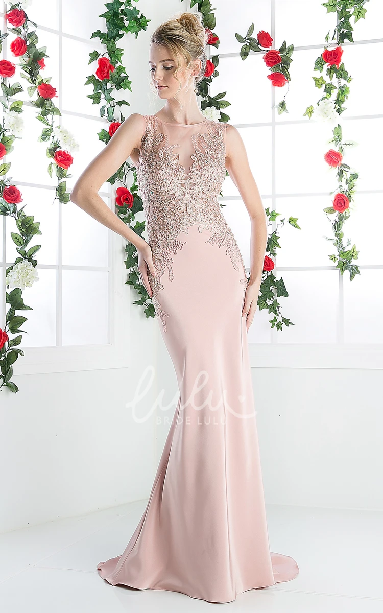 Jewel-Neck Sleeveless Sheath Dress with Appliques Bridesmaid Dress 2024