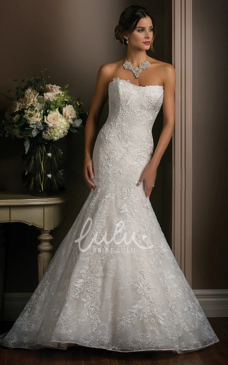 Allover Lace Applique Trumpet Wedding Dress with Strapless Design