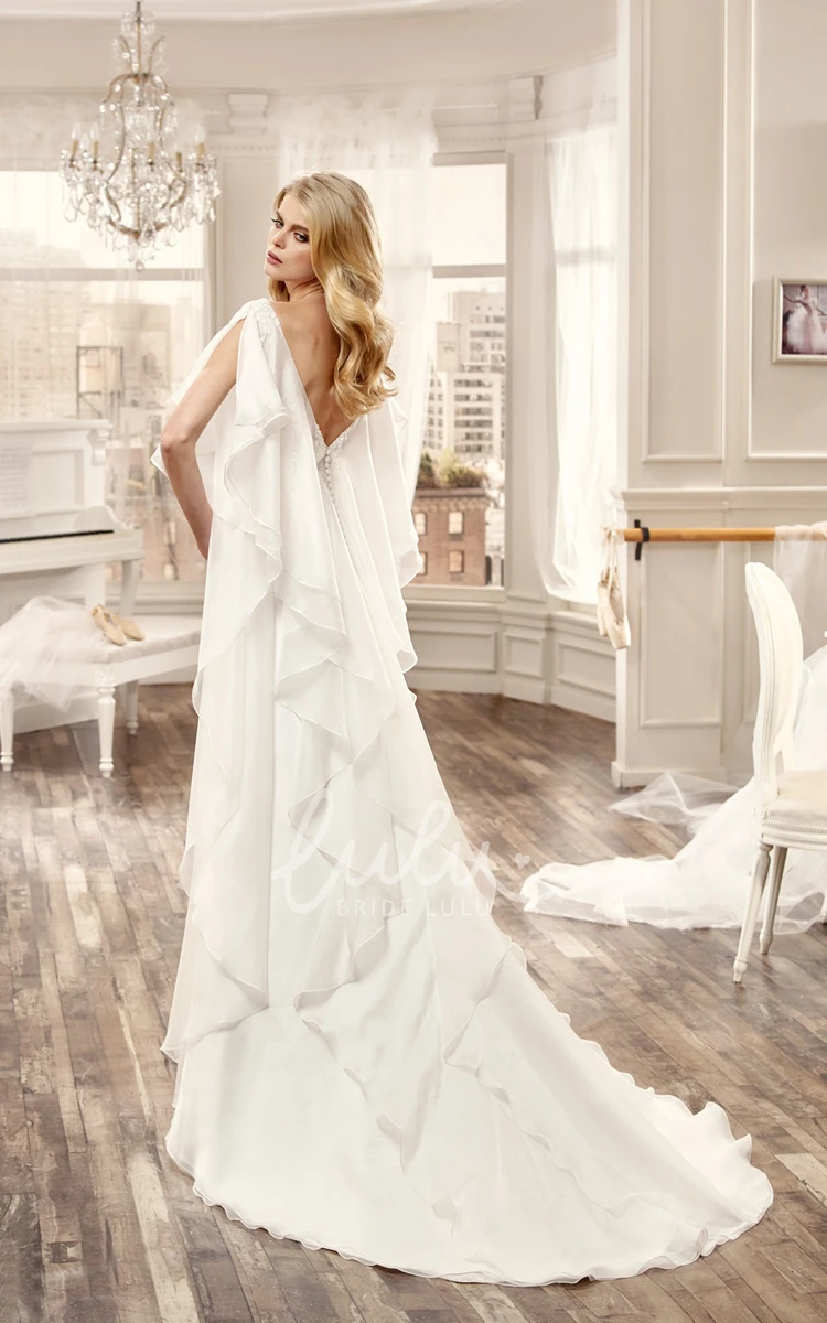 Ruched Open Back Chiffon Wedding Dress with Brush Train Modern Bridal Gown