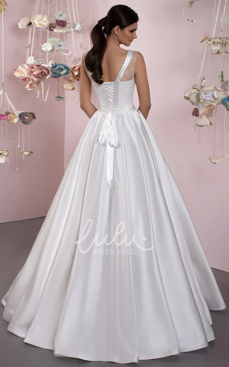 Satin A-Line Wedding Dress with Lace-Up Back and Bow Detail