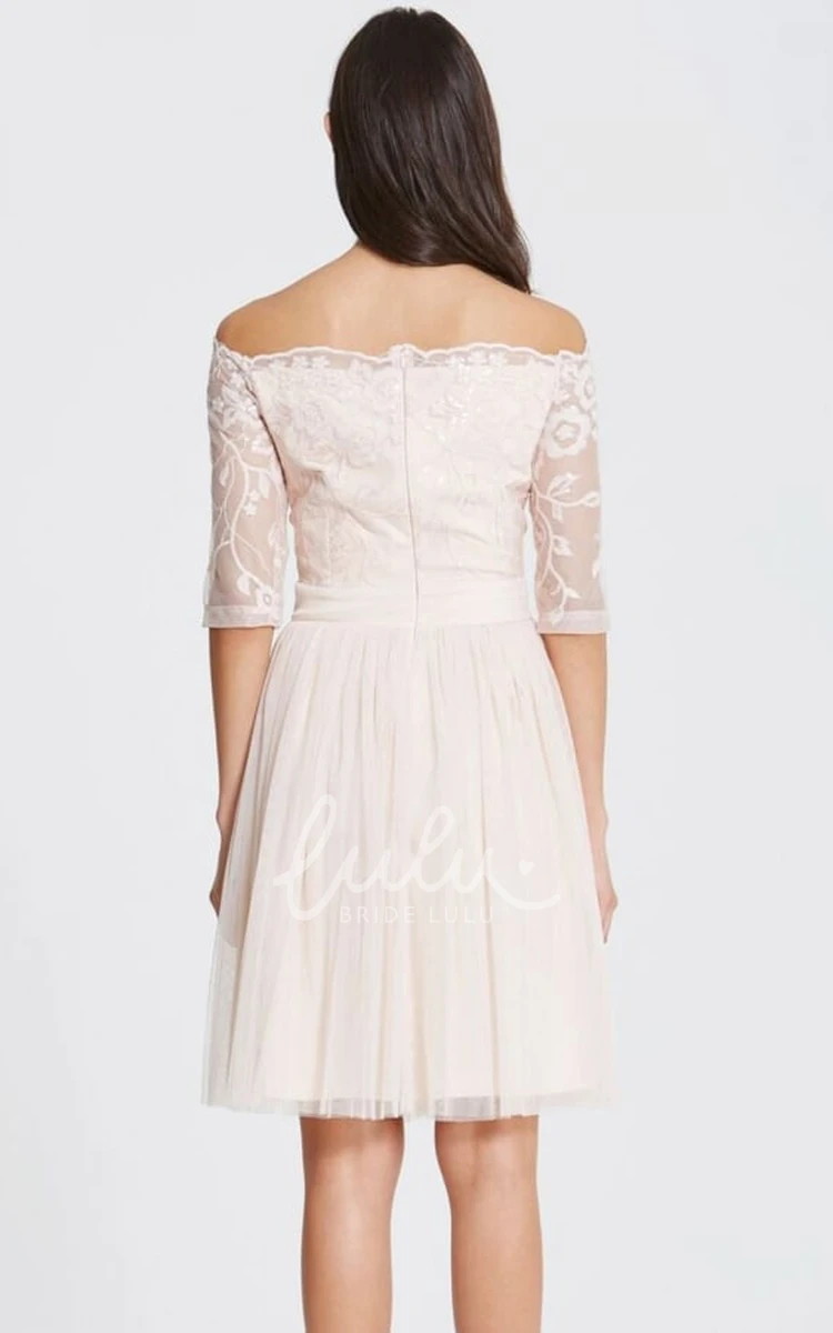 Off-The-Shoulder Lace Bridesmaid Dress with Mini Length and Embroidery