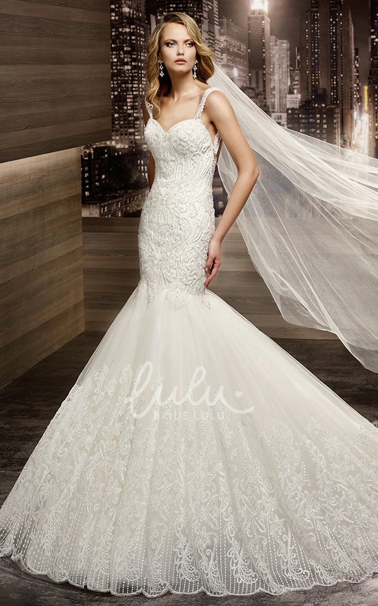 Mermaid Wedding Dress with Sweetheart Neckline Court-train Lace Straps Open Back