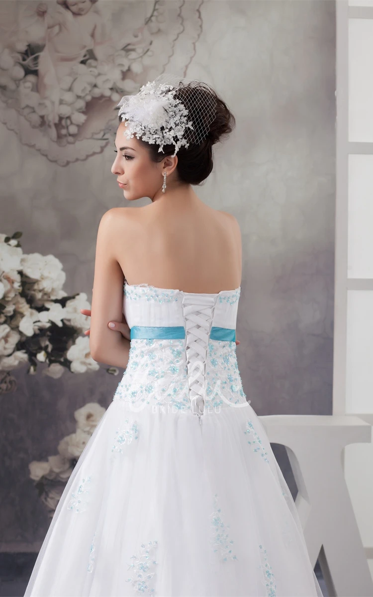 Lace Applique Tulle Strapless Wedding Dress with Bolero A-Line and Classy