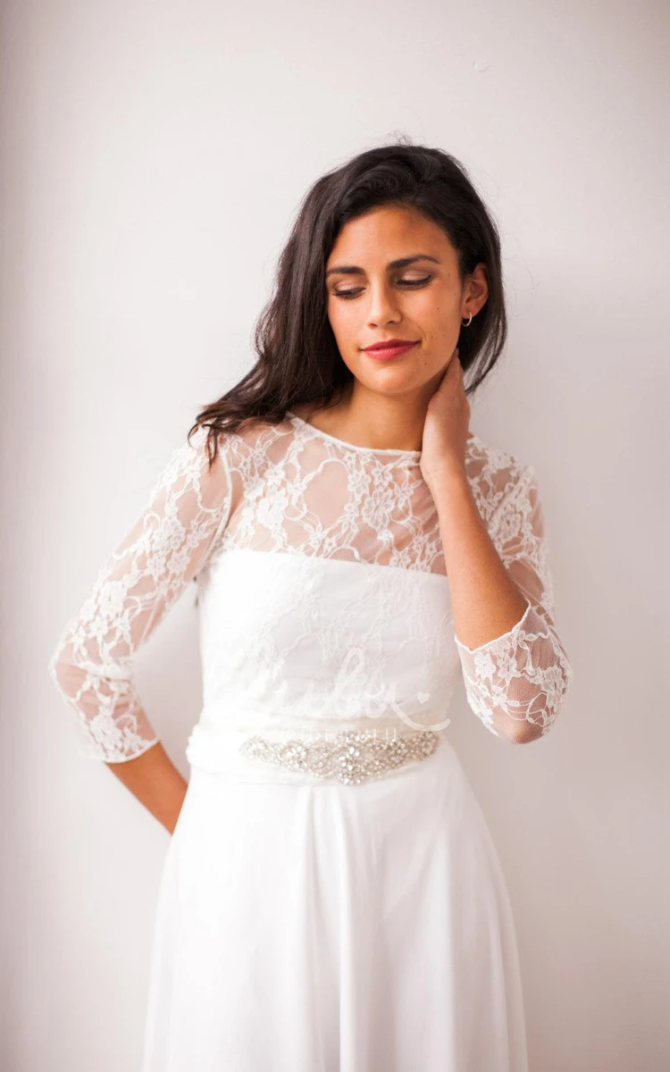 White Lace Civil Wedding Dress with Short Sleeves Elegant Bridal Gown