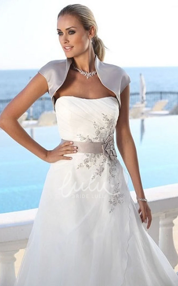 Cap-Sleeve Organza Wedding Dress with Appliques A-Line Floor-Length