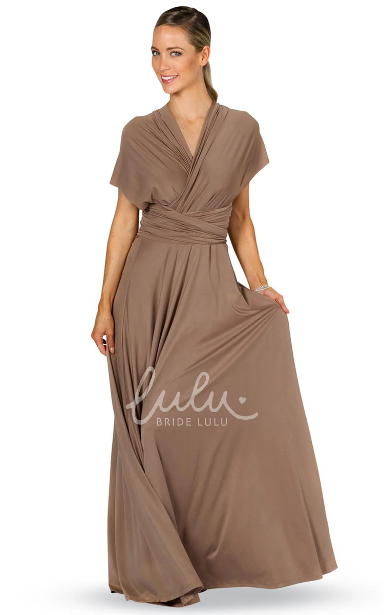 V-Neck Poet Sleeve Chiffon Bridesmaid Dress Ruched and Convertible