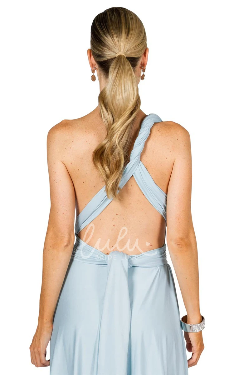 Sleeveless V-Neck Chiffon Bridesmaid Dress with Ribbon and Straps Elegant Convertible Style