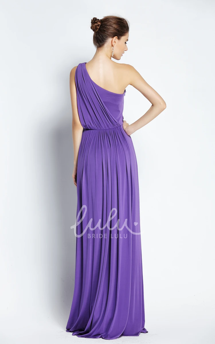 One-shoulder Chiffon Sleeveless A-Line Prom Dress Pleated and Beaded Floor-length Dress