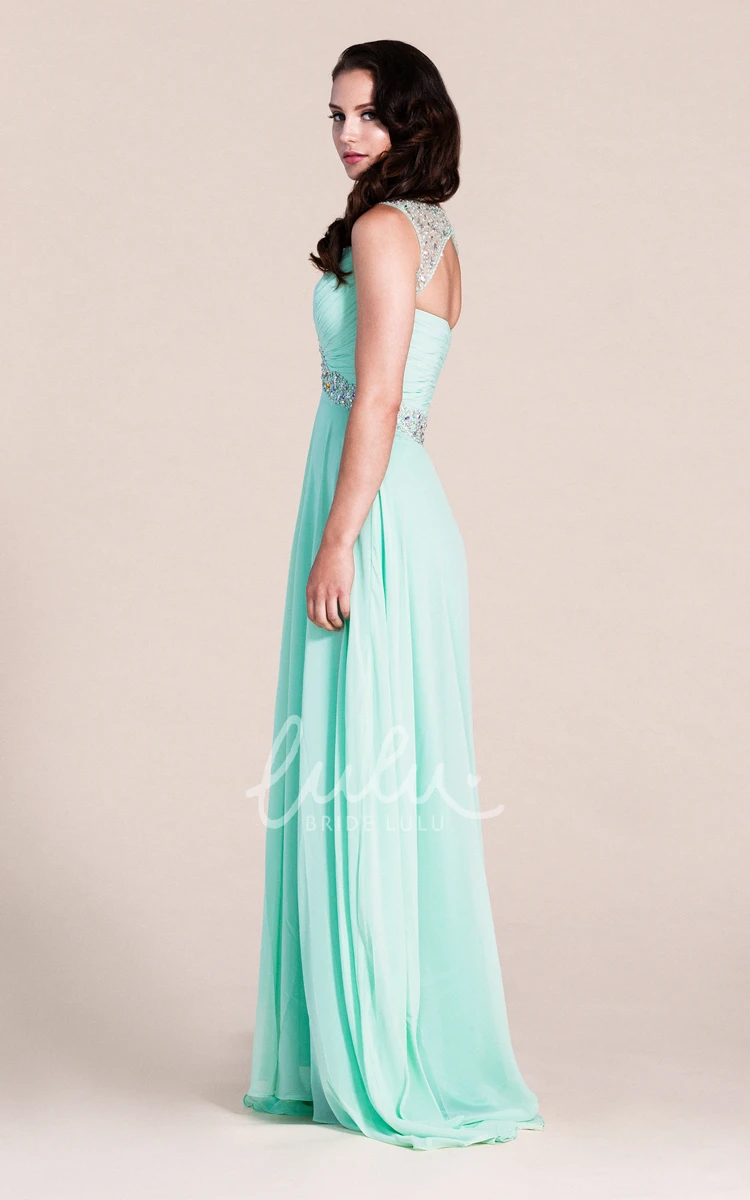 Sleeveless Chiffon Formal Dress with Beaded Straps and Waistline