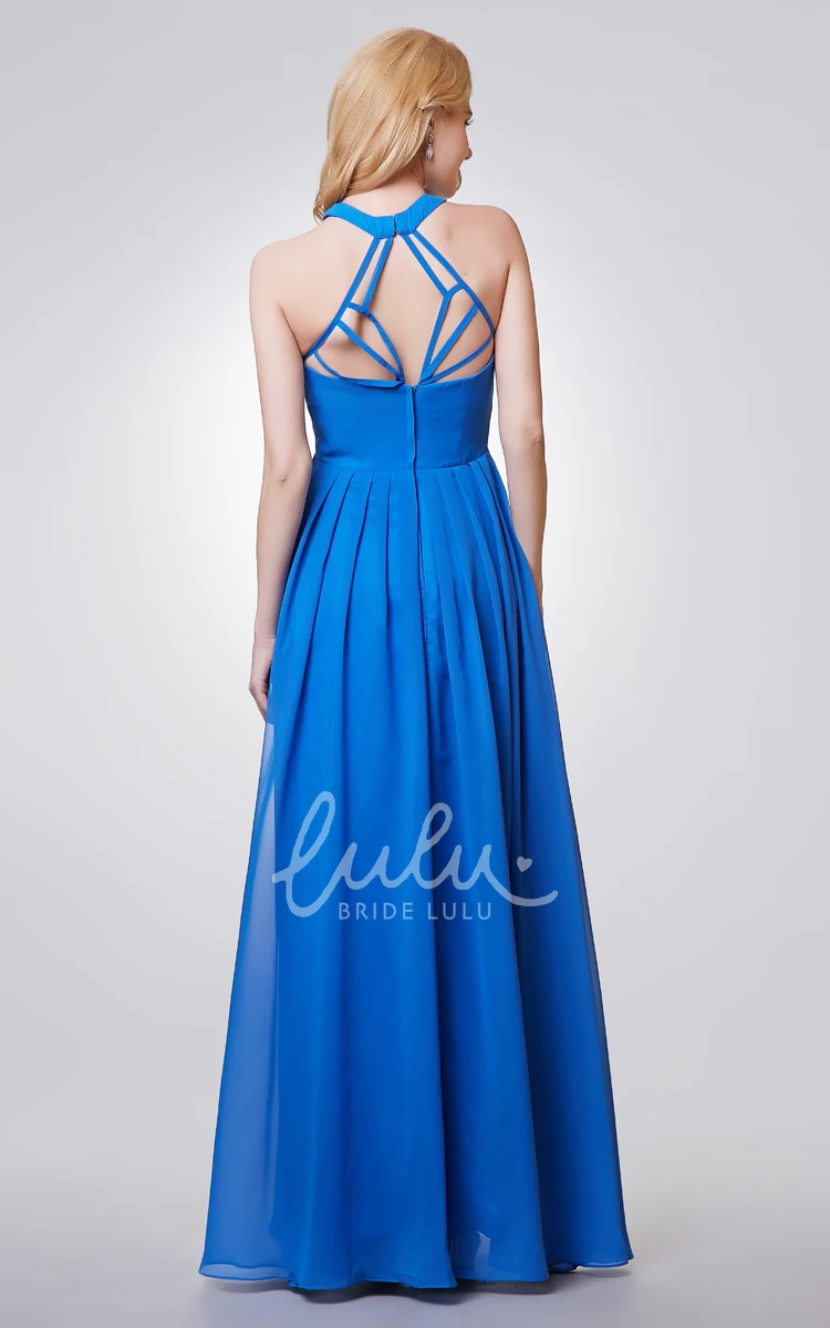 Chiffon Halter A-Line Bridesmaid Dress with Keyhole Long and Pleated