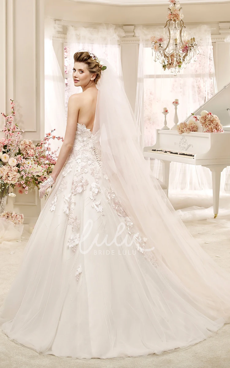 Classic Strapless A-Line Wedding Dress With Appliques And Lace-Up Back Classic Strapless A-Line Wedding Dress with Lace-Up Back