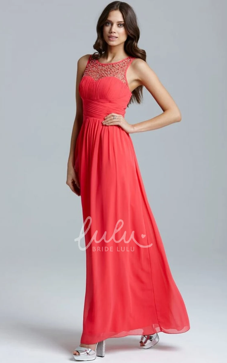 Ruched Chiffon Bridesmaid Dress Ankle-Length with Sleeveless Scoop Neck