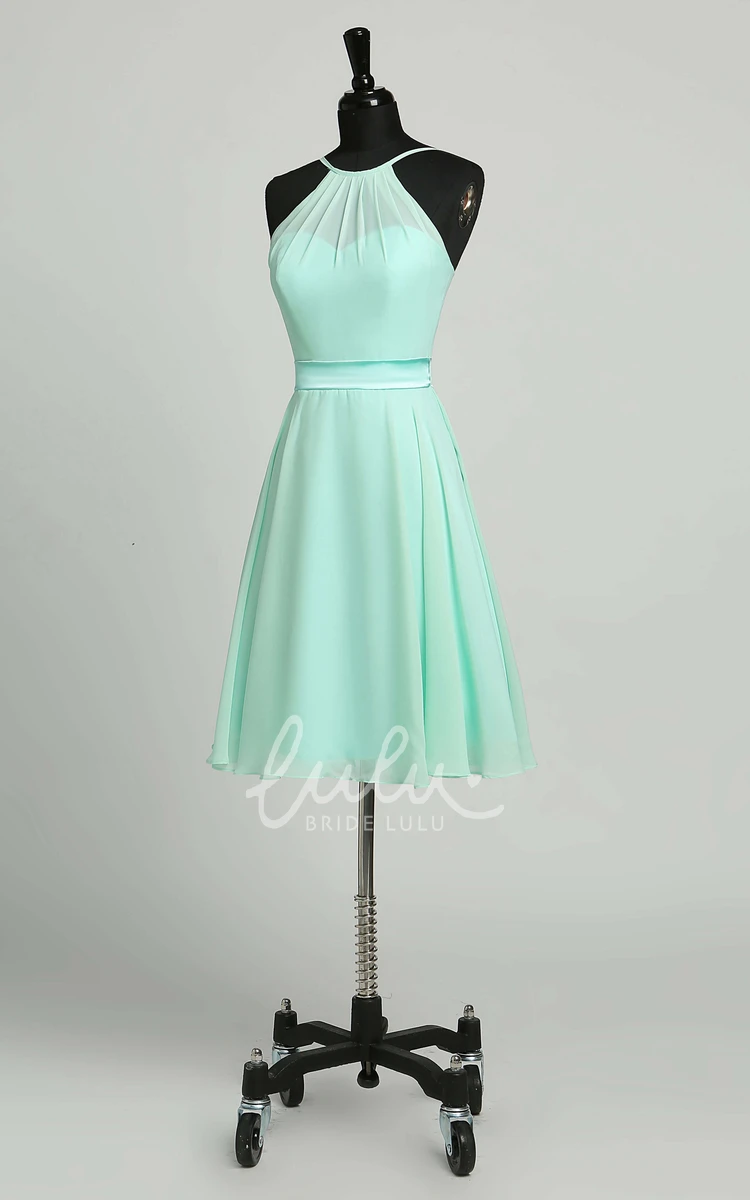 Simple Chiffon A-Line Halter Sleeveless Mini Bridesmaid Dress