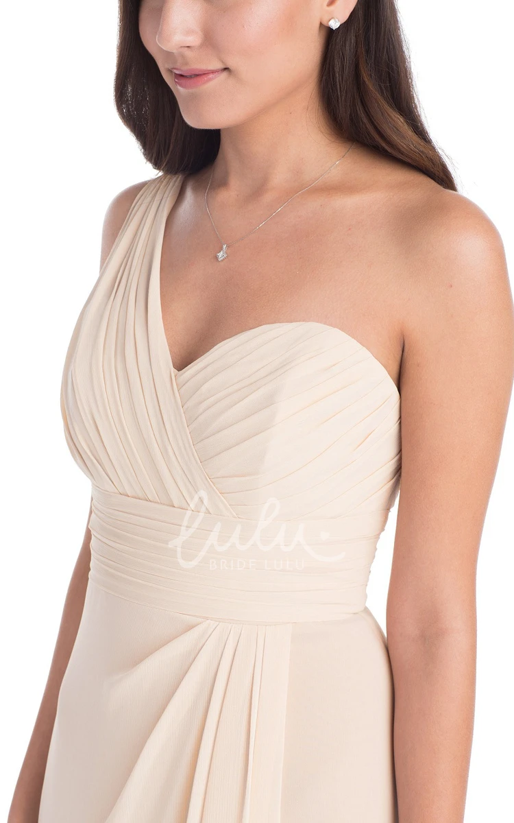 One-Shoulder Chiffon Bridesmaid Dress Ruched Sleeveless Multi-Color Split Front