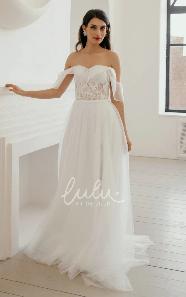 Split Front A-Line Wedding Dress Simple Sweetheart Sweep Train