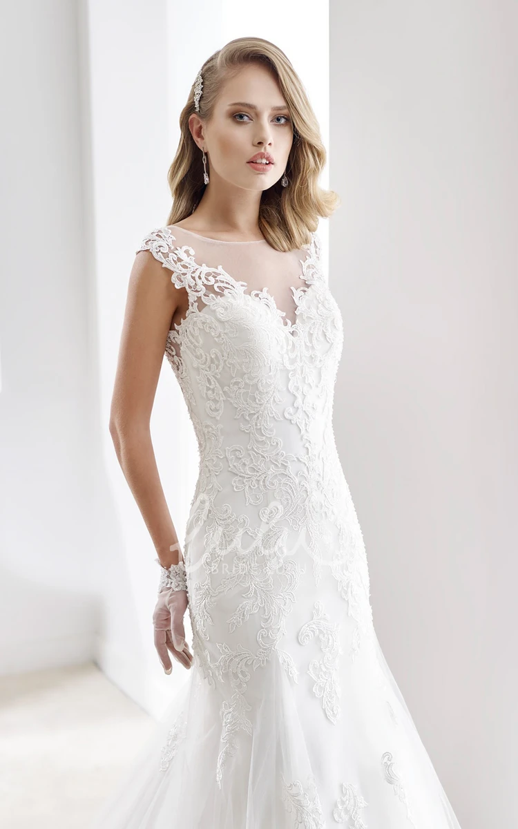 Cap-Sleeve Mermaid Style Sheath Wedding Dress with Illusive Design