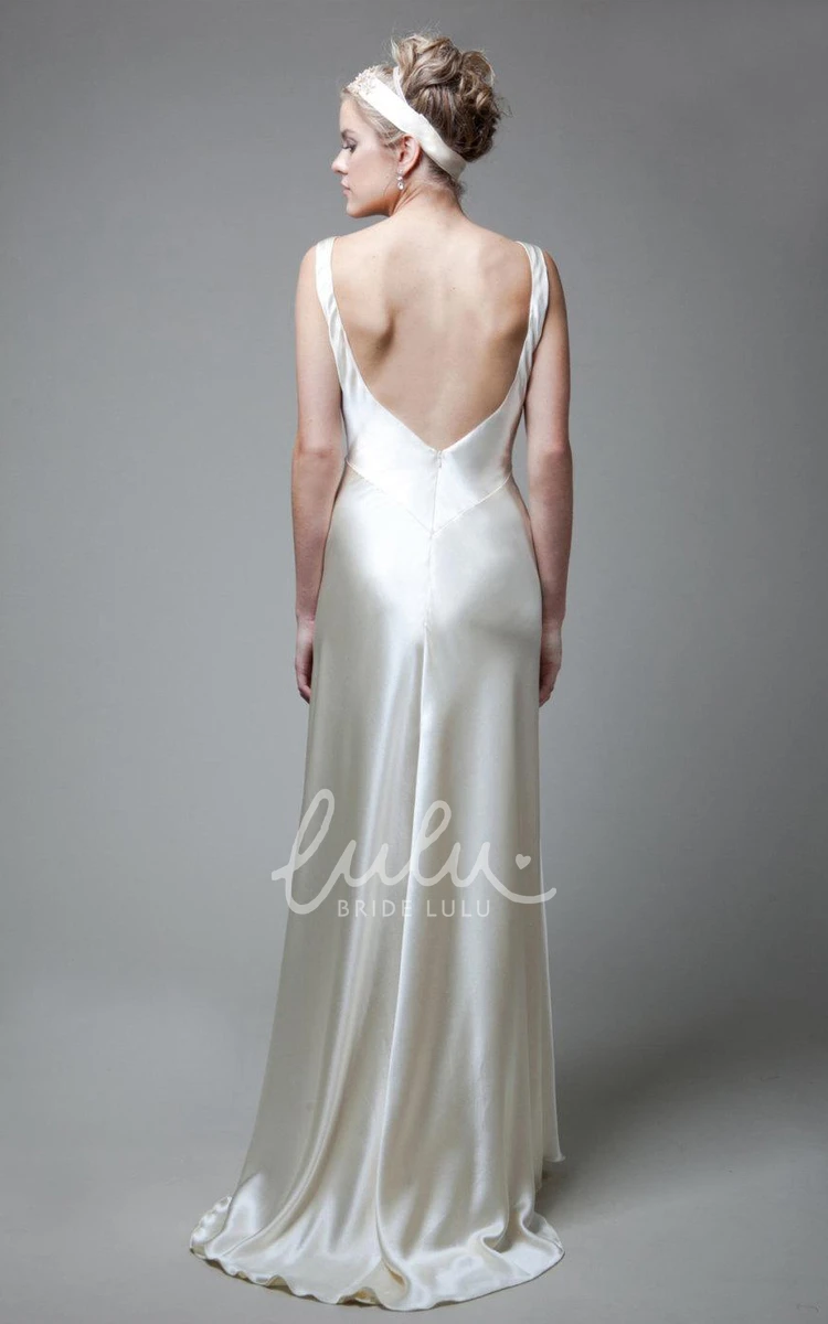 Empire V-Neck Satin Wedding Dress with Deep-V Back