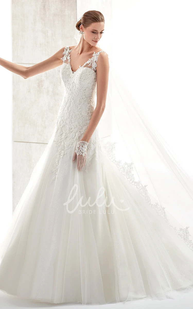 Low-V Back A-Line Wedding Dress with Floral Straps