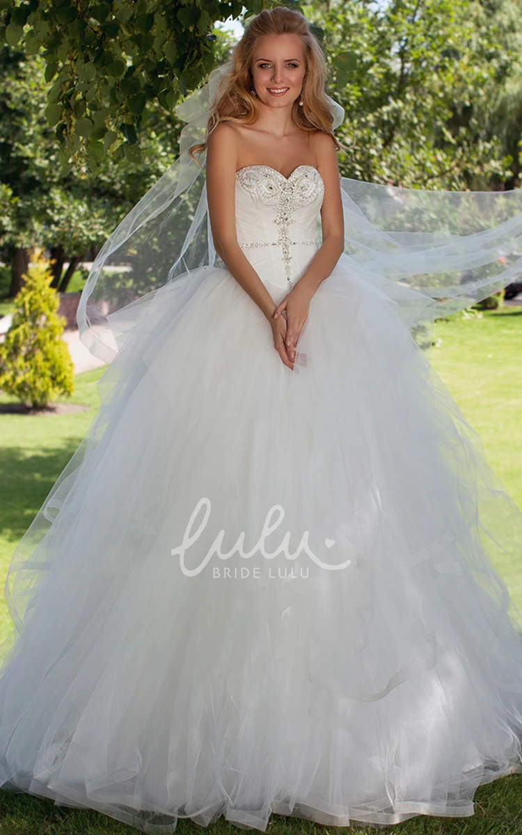 Ruffled Tulle Sweetheart Wedding Dress with Court Train Elegant Bridal Gown