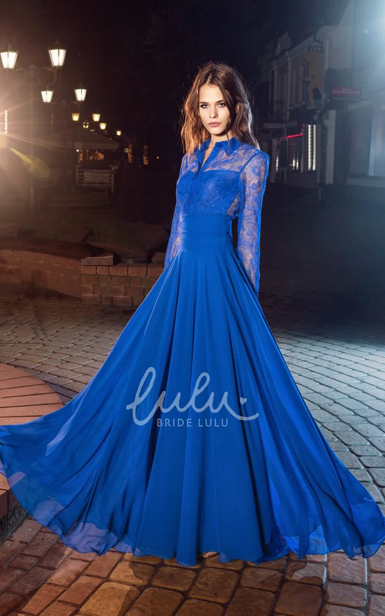 High Neck Tulle Lace A-Line Formal Dress With Long Sleeves