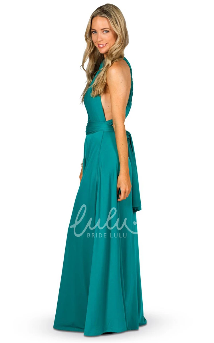 Ruched Halter Convertible Bridesmaid Dress with Straps Maxi Length