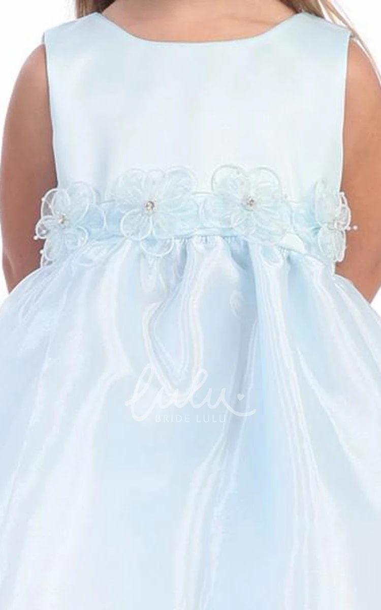 Sleeveless Tea-Length Organza and Satin Flower Girl Dress with Tiered Skirt Beautiful Bridesmaid Dress