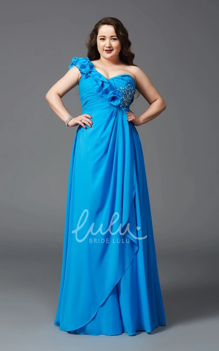 Chiffon One-Shoulder A-Line Formal Dress with Draping & Beading